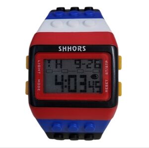 LOGO Block Silicone LCD Digital Light Unisex Sport Wrist Watch Multicolor B-100